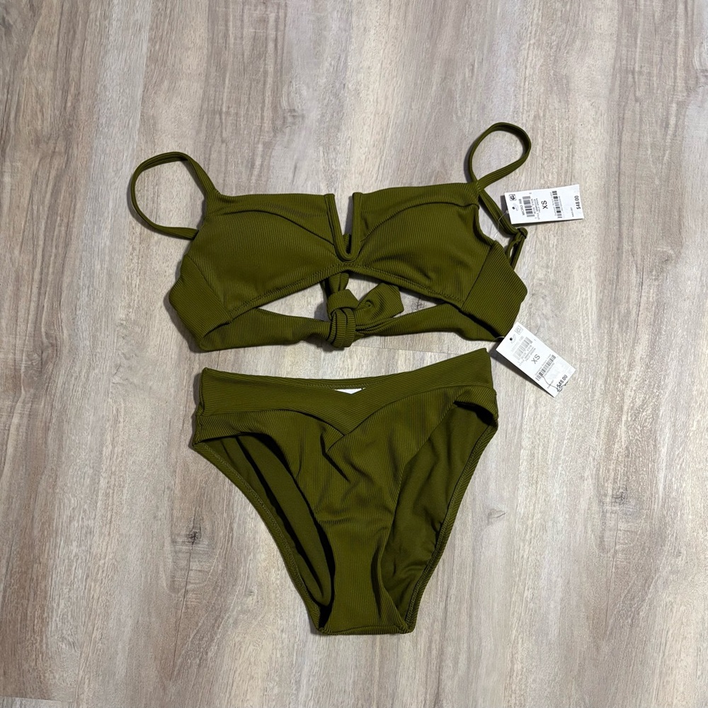 Bar III Green Micro Rib Bikini Swim Set